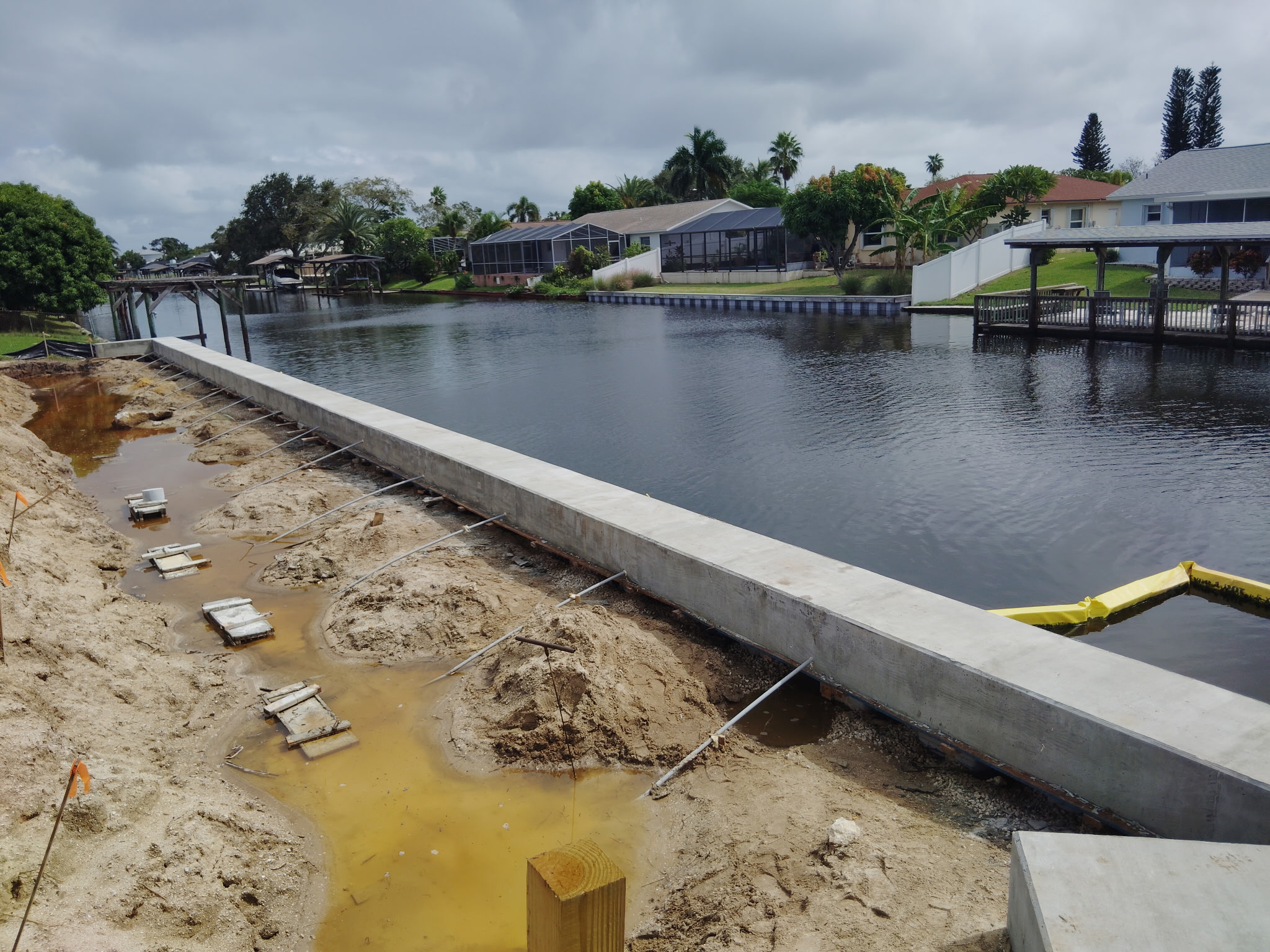 Shoring support work along a canal edge
